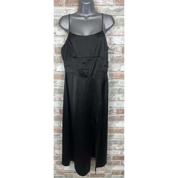 Jason Wu Dresses & Skirts - JASON WU Black Satin Corset Boning Bustier‎ Front Slit Midi Zip Dress L